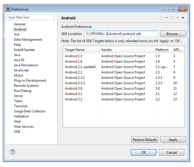 ndra skvgen till Android-SDK:n