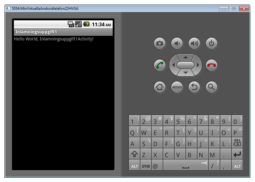 Emulatorn med hello world i Windows