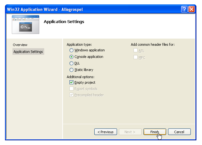 Ett tomt projekt i Visual C++