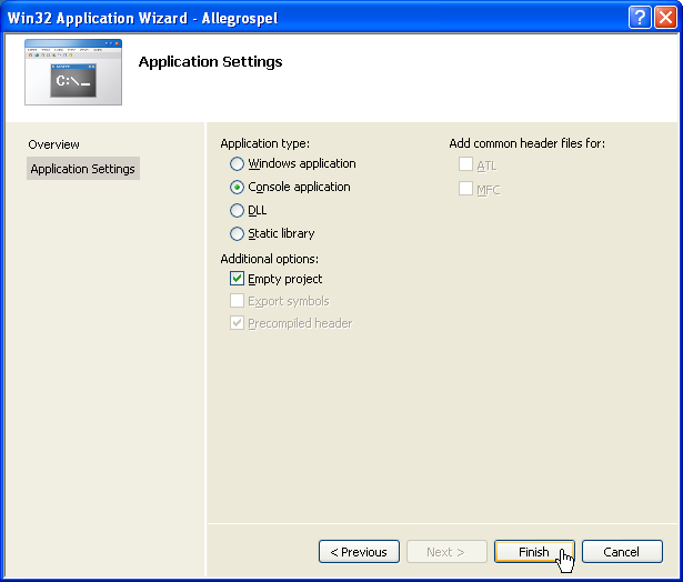 Ett tomt projekt i Visual C++