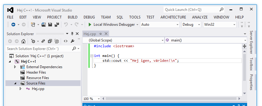 Redigeringsrutan i Visual Studio-fnstret