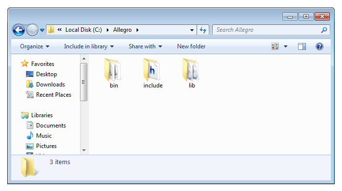 Den uppackade zip-filen allegro-5.0.3-msvc-10.0.zip