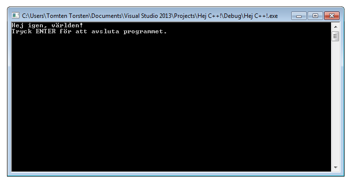 Textfnstret med programkrningen