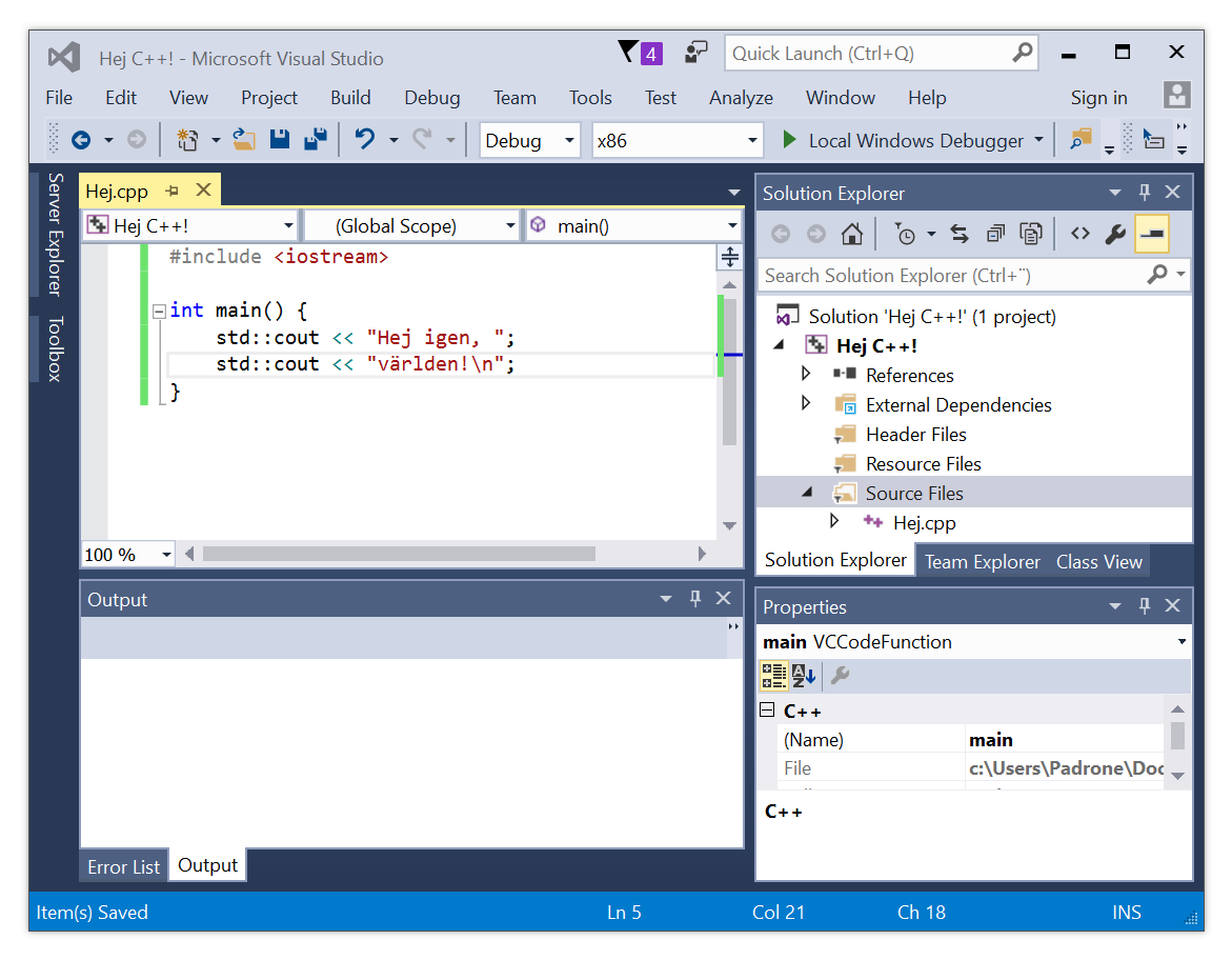 Redigeringsrutan i Visual Studio-fnstret