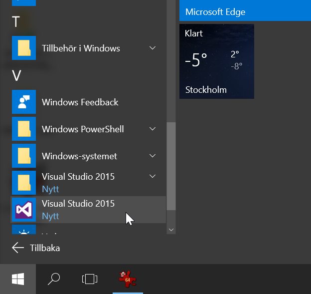 Visual Studio i Start-menyn