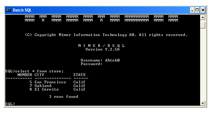 The Mimer Batch SQL windows