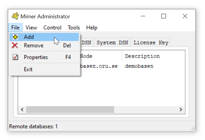 The Mimer Administrator window