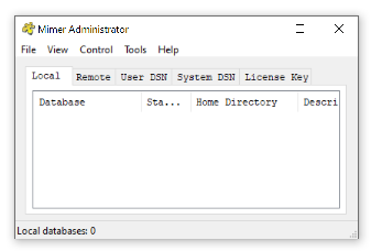 The Mimer Administrator window
