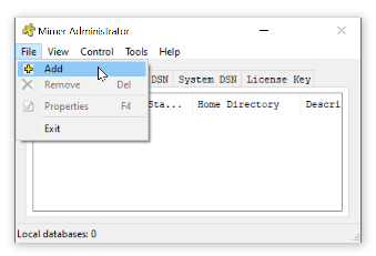 The Mimer Administrator window