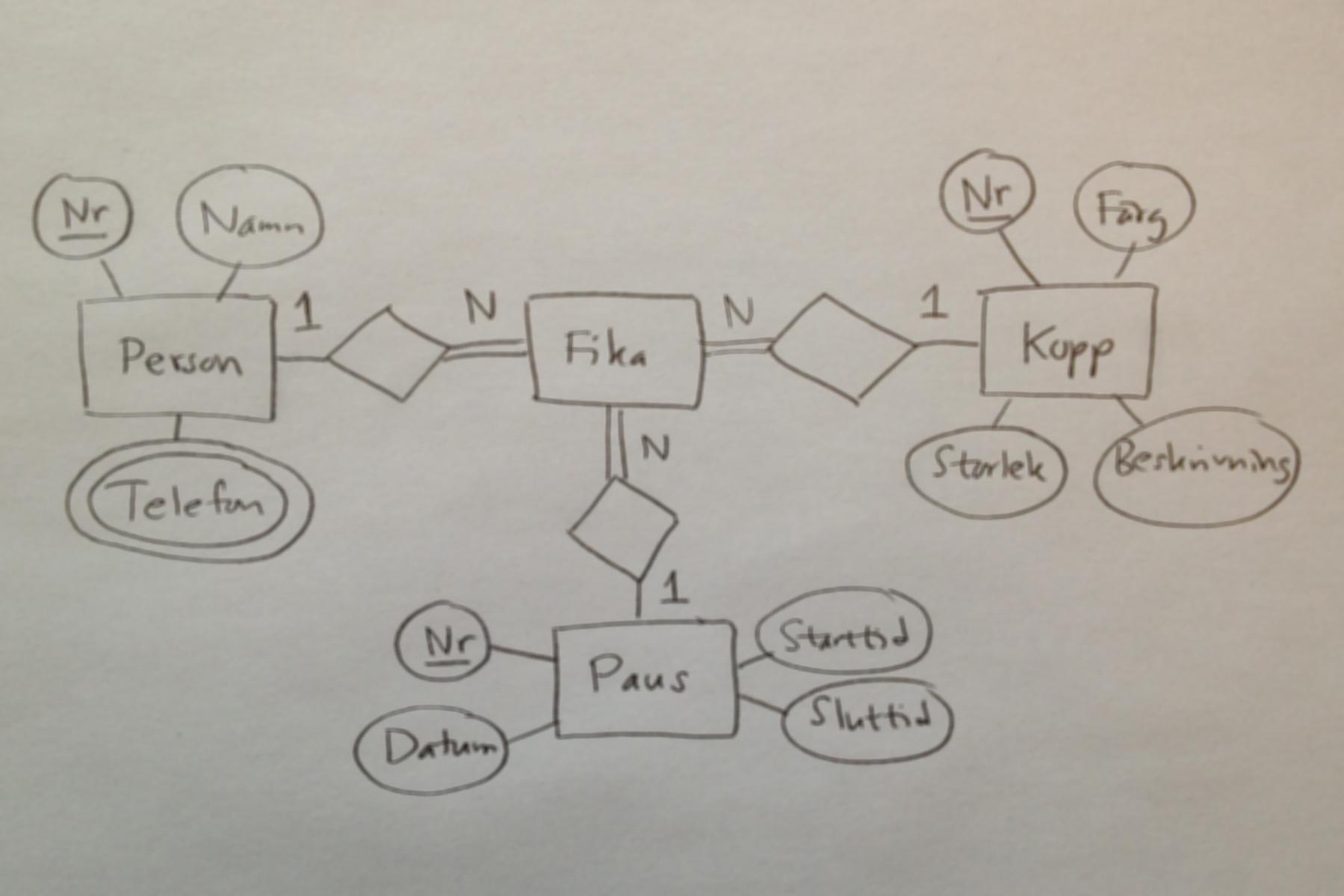 Ett ER-diagram fr fikadatabasen