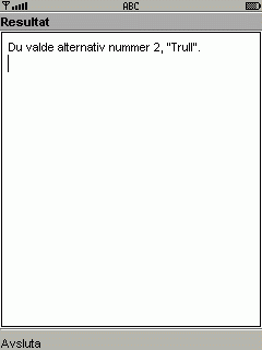 Nr vi valt i enkelvalslistan i emulatorn