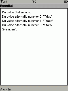 Nr vi valt i flervalslistan i emulatorn