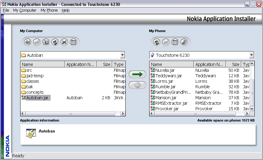 Vlj program i Nokia PC Suite