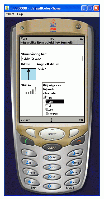 FormTest i emulatorn fr DefaultColorPhone