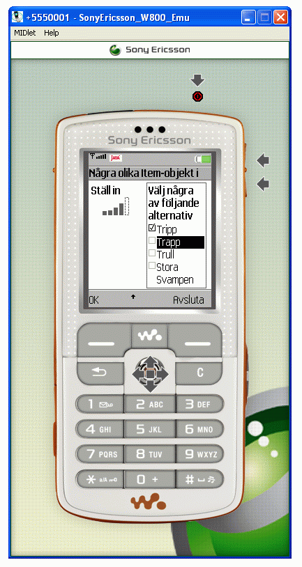 FormTest i en emulator fr Sony-Ericsson w800i