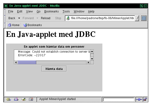 Skerhetsstopp i appleten