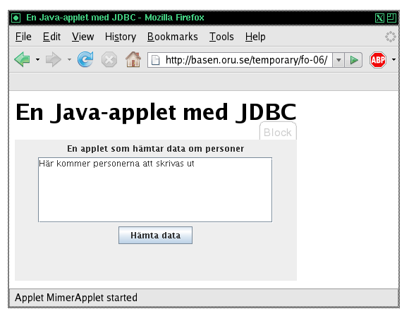 Appleten i Firefox, fre SQL-frgan