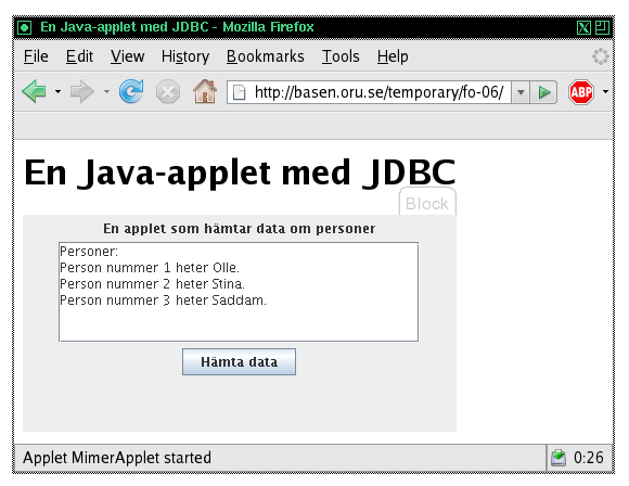 Appleten i Firefox, efter SQL-frgan