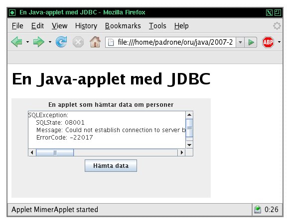 Skerhetsstopp i appleten