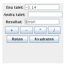 Kalkylatorappleten med felmeddelande