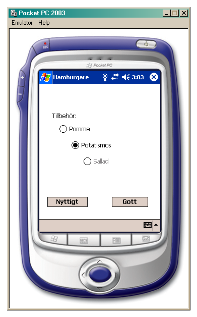 Hamburgartillbehr i Pocket PC-emulatorn