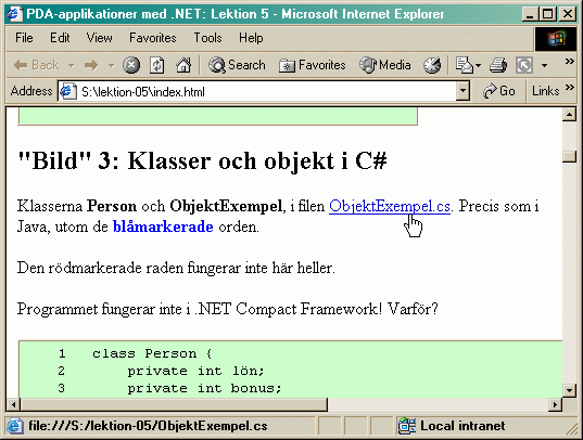 Nerladdning av exempelprogrammet frn webben