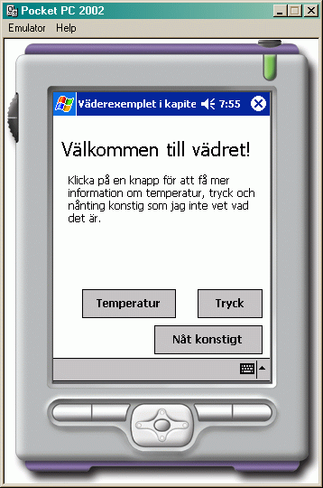 Huvudfnstret i emulatorn
