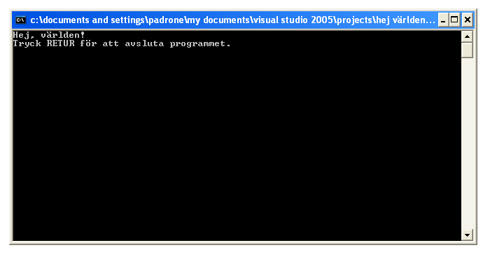 Textfnstret med programkrningen