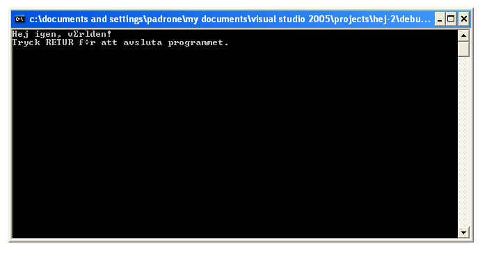 Textfnstret med programkrningen