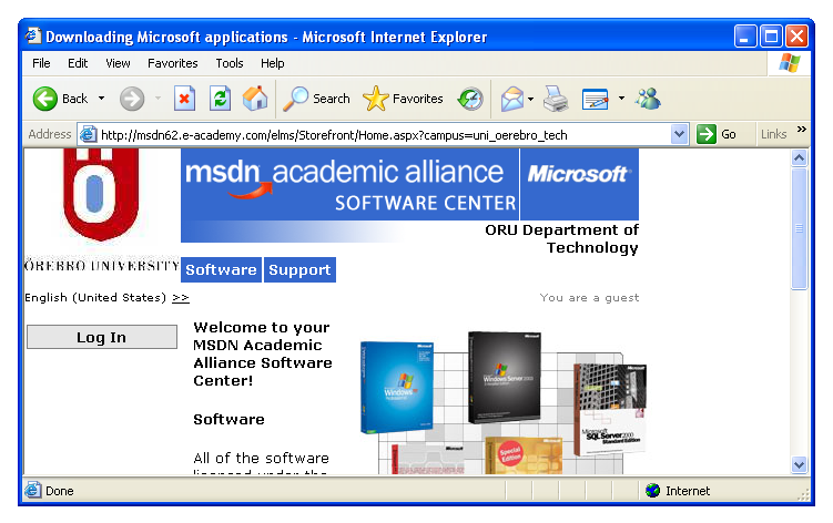 Startsidan p MSDN Academic Alliance