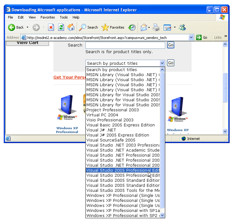 Programvalssidan p MSDN Academic Alliance