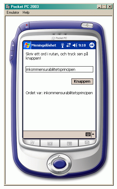 En ganska meningsls applikation, i Pocket PC-emulatorn