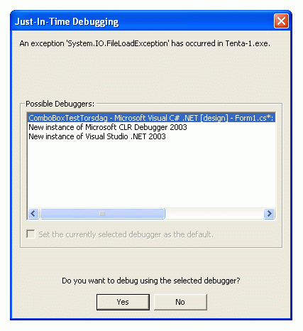 Applikationen fr debuggern att starta