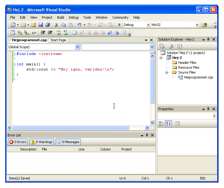 Redigeringsrutan i Visual Studio-fnstret