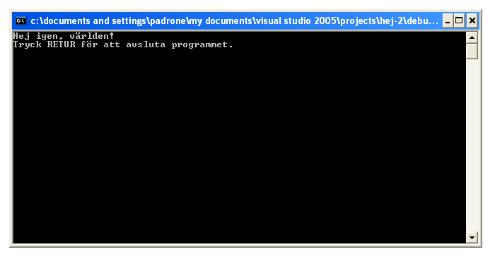 Textfnstret med programkrningen