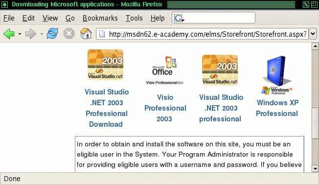 Programvalssidan p MSDN Academic Alliance