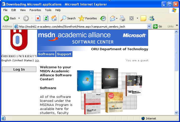 Startsidan p MSDN Academic Alliance